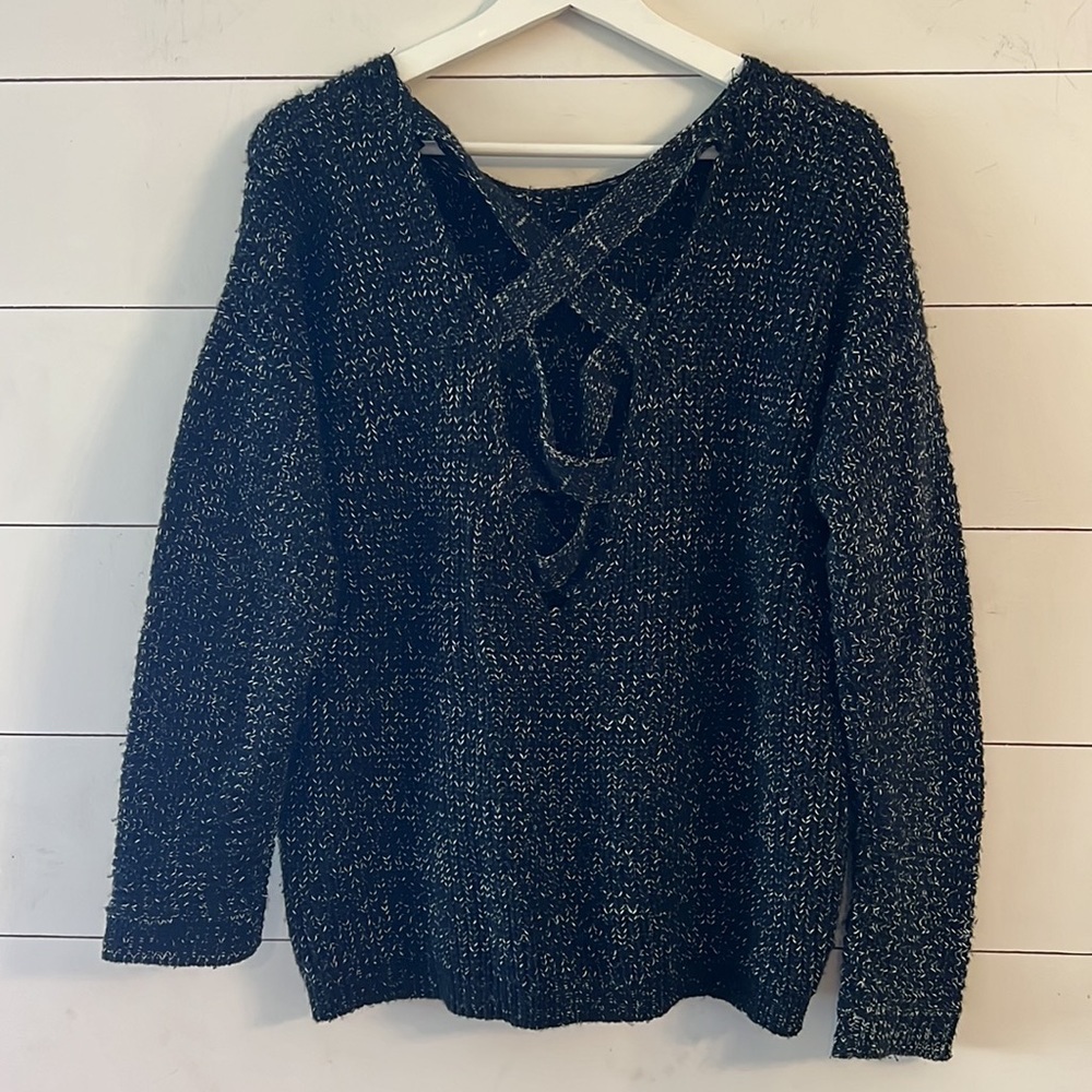 Forever21 Black Heather Sweater with cross cross open back Size Small